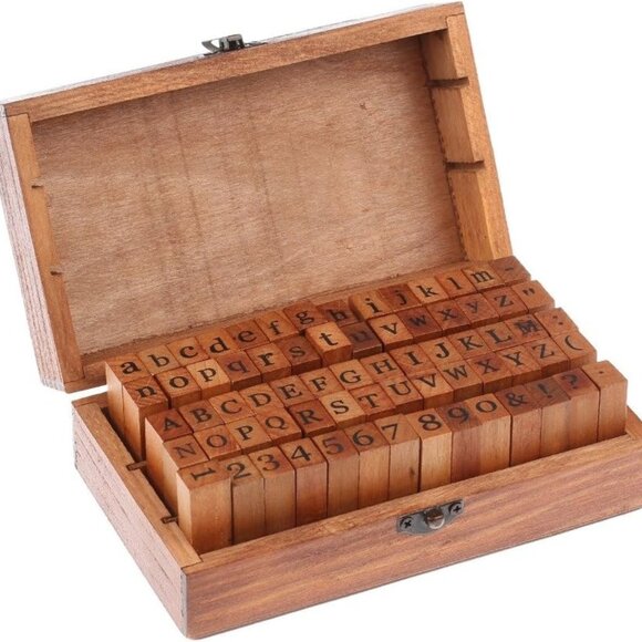 70 pcs Wooden Rubber Stamps Number and Alphabet Letter Wood Rubber Stamps Set Wo - Picture 1 of 8